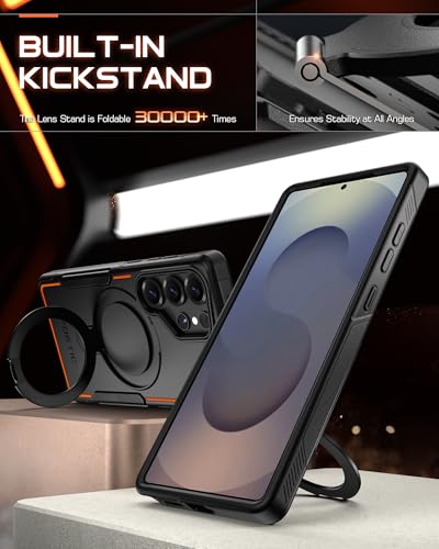Poetic Neon MagPro Case for Samsung Galaxy S25 Ultra 5G, [Magnetic Ring Kickstand] Double Layer Rugged Slim Shockproof Protective Case, Black/Orange - color: Magpro Orange
