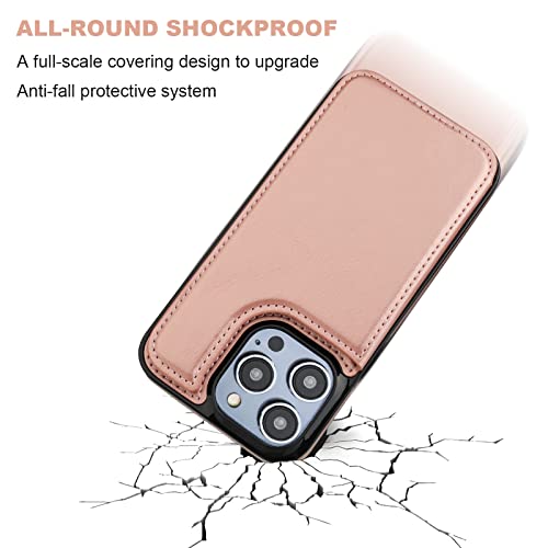 ONETOP for iPhone 14 Pro Max Wallet Case with Credit Card Holder,Rosegold | Kickstand,ID/Cash Holder,Case Wallet with Card Slots,Double Magnetic Clasp,Durable PU Leather Shockproof Cover for Women Men - color: Rose Gold