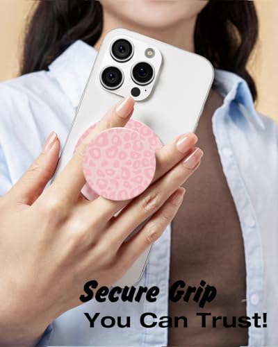 Svanove Magnetic Phone Grip Compatible with Magsafe Phone Grip Holder, Collapsible Cheetah Print Mag Safe Cellphone Grips Kickstand, Cute Leopard Stand for iPhone Samsung Android, Pink - color: Pink