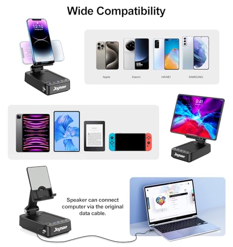 Gifts for Men Women, Phone Stand with Bluetooth Speaker and Charging Function 360° Rotable Angle Adjustable Cell Phone Holder with HD Stereo Sound Fits All Phones,Tablet (Black) - color: Black