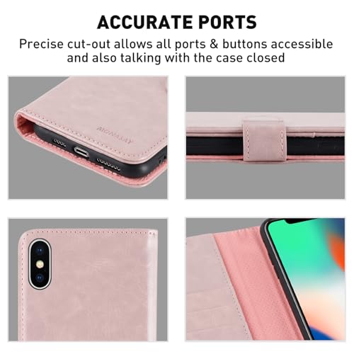 MONASAY Wallet Case for iPhone X/Xs with 3 Card Holders - Pinksand | Kickstand,RFID Blocking,6.6 feet of shock absorption,PU Leather,Strong Magnetic Closure,Fits 5.8 inch ONLY,screen Protector - color: Pinksand