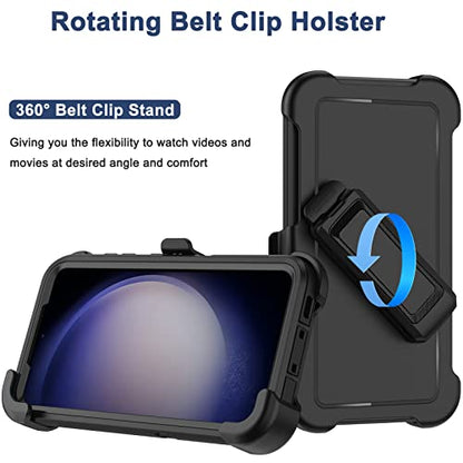 for Samsung Galaxy S23 Plus Case with Belt Clip Holster, 2 x Screen Protector, [Military Grade Protection] Heavy Duty Full Body Shockproof Rugged Protective Cover for Samsung S23 Plus 5G Black - color: Black