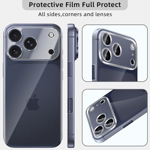 [2+2 Pack Flexible Back Screen Protector + Tempered Glass Camera Lens Protector for iPhone 17 Pro, HD Clear Anti Scratch Self-Healing Not Glass Full Wrapped Edge Soft TPU Hydrogel Film