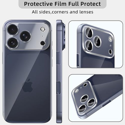 [2+2 Pack Flexible Back Screen Protector + Tempered Glass Camera Lens Protector for iPhone 17 Pro, HD Clear Anti Scratch Self-Healing Not Glass Full Wrapped Edge Soft TPU Hydrogel Film