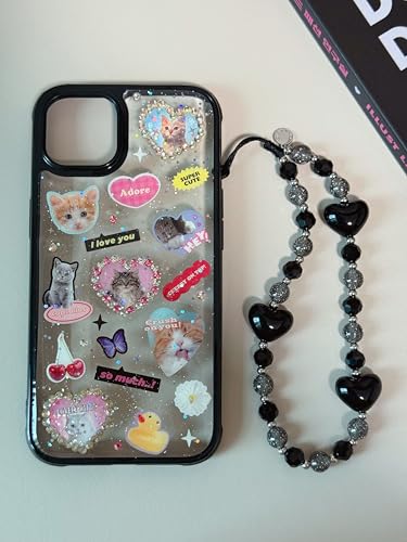 Drawwind Phone Charm Beaded Wristlet Strap Universal Cell Phone Lanyard Cute Bracelet Wrist Strap Beaded Chain String Handmade Accessories for Case Camera Bags (Black Hearts) - color: Black Hearts
