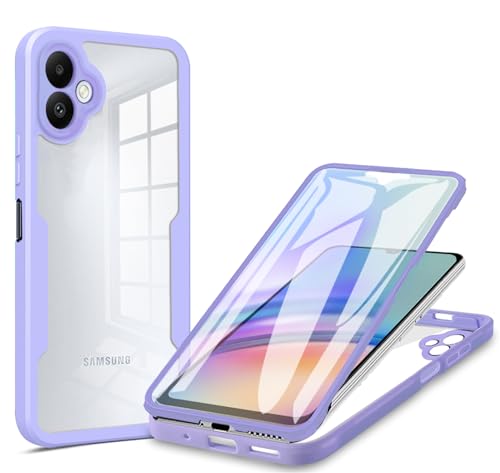 CCSamll for Samsung Galaxy A05 Case with Screen Protector QC Purple | lear Slim Shockproof Soft TPU Bumper, Full Body Protective Phone Cover, Touch Sensitive Front Case for Samsung A05 - color: Purple