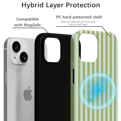Skyseaco Compatible with iPhone 15 Case with MagSafe, Cute Striped Phone Case for Women Girls, Soft TPU + Hard PC Dual Layer Shockproof Glossy Protective Cover, Sage Green - color: Sage Green, size: iPhone 15