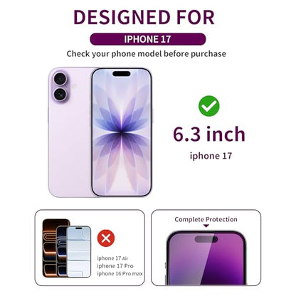 2 Pack Privacy Screen Protector for iPhone 17 Tempered Glass 6.3'' Private Saver Anti-Spy Eye Protection Anti-Scratch Full Coverage No Bubble
