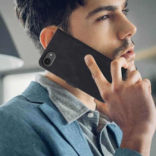 Flip Wallet Case for iPhone 17e/16e, Wrist Strap, Black | Embossed PU Leather, Detachable Wrist Strap, Card Slots, TPU Inner, Cash Pocket, Magnetic Closure, Stand, Precise Cutouts - color: Black