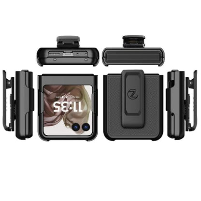 ZASE Belt Clip Phone Case Compatible with Motorola Moto RAZR (2024/2025/2026) Holster Tough Slim Rugged Protective Hard Shell Cover Armor Defender Strong Clip Kickstand (Black Holster Combo Case)
