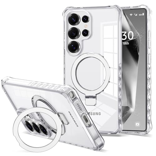 Compatible with Clear Samsung Galaxy S24 Ultra Case 6.8'' with Magnetic Ring Stand [Compatible with Mag-Safe] Military-Grade Wave Frame Phone Case for S24 Ultra, Clear - color: Clear, size: Samsung Galaxy S24 Ultra