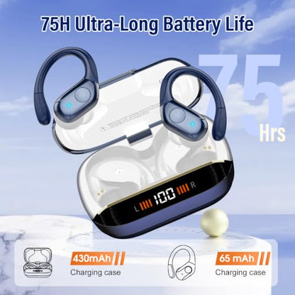 Wireless Earbuds Bluetooth 5.4 Headphones Sports, 75Hrs Bass Hi-Fi Stereo - color: Y-Starry Deep Blue