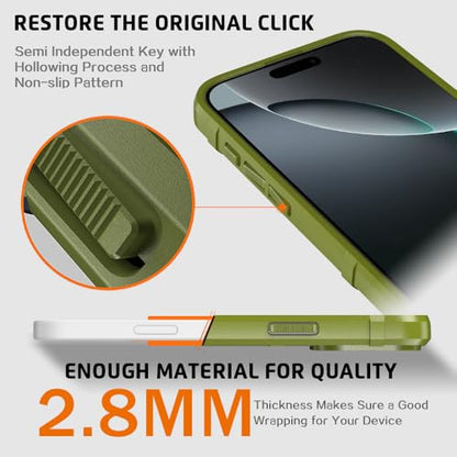 Rugged Shield 8ft Drop Proof TPU Thick Armor Tactical Protective Case Compatible with iPhone 16 Pro Max (6.9 inches) - Army Green - color: Army Green, size: iPhone 16 Pro Max