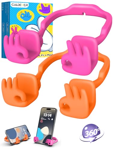 Stocking Stuffer for Teen Girl Daughter Kid 2 Pack Cell Phone Stand OK Hand - color: Hot Pink & Orange Yellow
