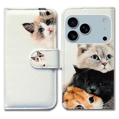 Bcov Case for iPhone 17 Pro,Cute Brown Cat Leather Flip Phone Case Wallet Cover with Card Slot Holder Kickstand Case for iPhone 17 Pro - color: Cute Brown Cat