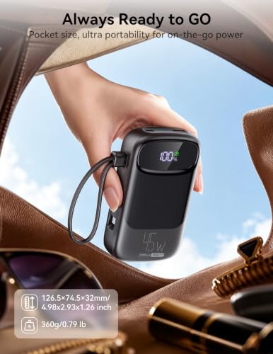 RETMSR Portable Charger 20000mAh 45W USB C Fast Charging, Built-in Cable - color: Frosted Black