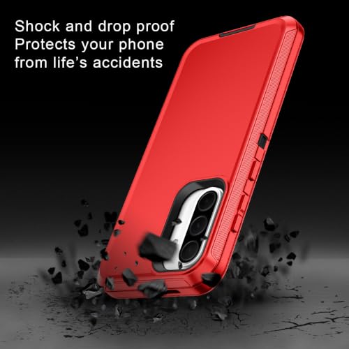 I-HONVA for Samsung Galaxy A37 5G Case Shockproof Dust/Drop Proof 3-Layer Full Body Protection [Without Screen Protector] Rugged Heavy Duty Cover Case for Galaxy A37 5G,Red/Black - color: Red/Black