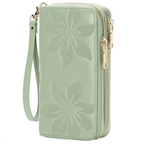 GOIACII Women's Wallet RFID Blocking Leather Wristlet - color: A09 Mint Green