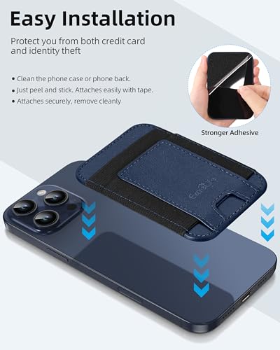 Phone Card Holder, Leather Phone Wallet Stick On, Fit 7 Cards | RFID Blocking, Stronger Adhesive Card Holder Back of Phone, Credit Card Holder for Phone Case iPhone, Samsung, Navy Blue - color: Navy Blue