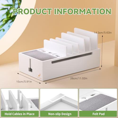 Pezin & Hulin Bamboo Charging Dock Station for Electronic Devices-White - color: White