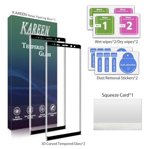 KAREEN Screen Protector for Samsung Galaxy Note 9 Tempered Glass Film | 3D Curved Full Coverage, 9H Hardness, Anti Scratch, 2 Pack - size: Galaxy Note 9 6.4-inch