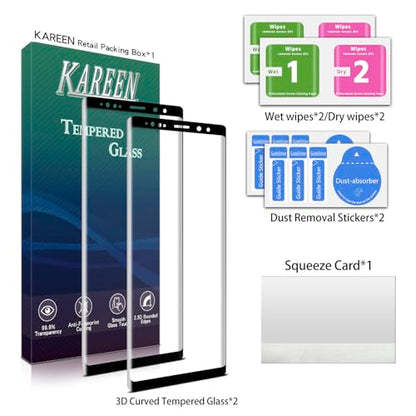 KAREEN Screen Protector for Samsung Galaxy Note 9 Tempered Glass Film | 3D Curved Full Coverage, 9H Hardness, Anti Scratch, 2 Pack - size: Galaxy Note 9 6.4-inch