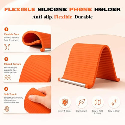 2PCS Flexible Silicone Phone Holder Flexible Silicone Phone Stand Orange*2