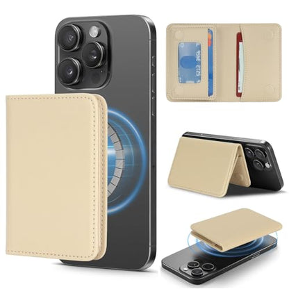 Lipvina For MagSafe Wallet with Kickstand - Magnetic Card Holder RFID Blocking Compatible with iPhone 17/16/15/14/13/12 Series Pro/Max/Plus (Beige) - color: Beige