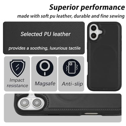 Ｈａｖａｙａ for iPhone 16 Case Detachable Wallet Case with Card Holder，2 in 1 Pu Leather Flip Folio Credit Card Slots Stand Compatible Magsafe Magnetic Shockproof Phone Cover (6.1")-Black - color: Black-Detachable