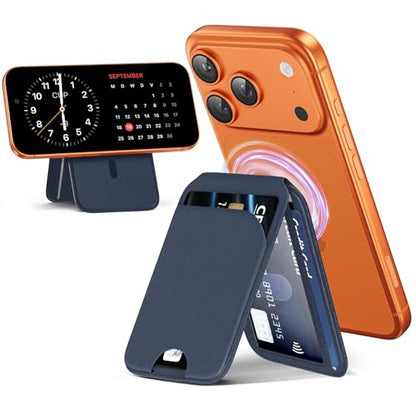 QYQBOON Magnetic Wallet for iPhone - Mag-Safe Wallet Lightweight Magnetic Phone Stand Adjustable Leather Card Holder for iPhone 17/16/15/14/13/12 Series, Not for Mini (Dark Blue) - color: Dark Blue