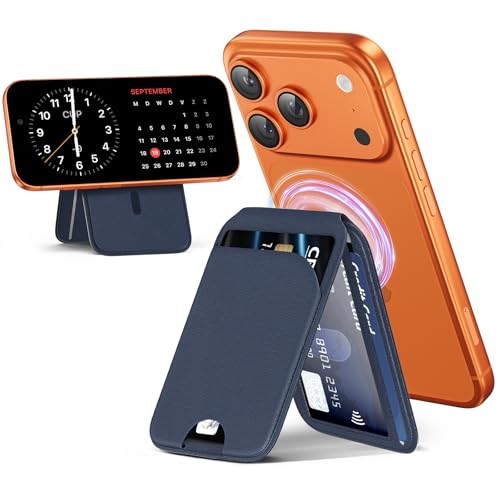 QYQBOON Magnetic Wallet for iPhone - Mag-Safe Wallet Lightweight Magnetic Phone Stand Adjustable Leather Card Holder for iPhone 17/16/15/14/13/12 Series, Not for Mini (Dark Blue) - color: Dark Blue