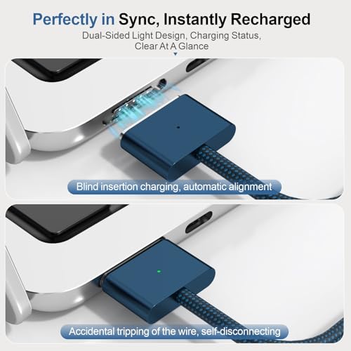 140W USB-C to Magnetic 3 Cable 6.6ft, for MacBook Pro/Air M2-M5, Blue - color: Blue