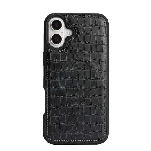 Ｈａｖａｙａ Leather Wallet Case for iPhone 16 - Jet Black | Crocodile-textured leather, detachable wallet, 5-card slots & kickstand, MagSafe 15W fast charge, raised bezels - color: Jet Black