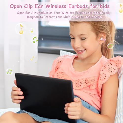 BANIGIPA Kids True Wireless Earbuds, Open Ear Headphones for Boy Girl Teen - color: Pink