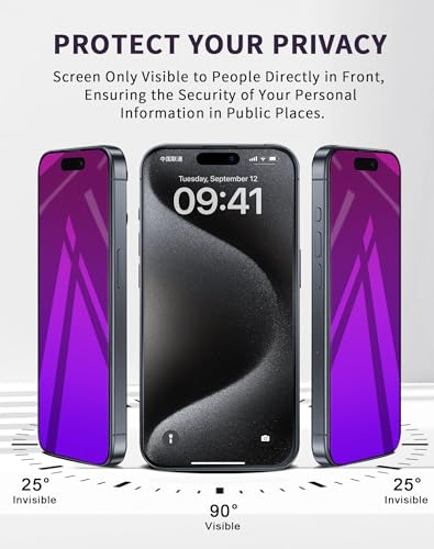 2 Pack for iPhone 14 Pro Max Privacy Screen Protector Tempered Glass for iPhone14ProMax 6.7inch Anti-Spy Private Glass Film Anti-Blue Light No Bubble Anti-Scratch Full Coverage Gradient Purple - color: purple iPhone 14 pro max