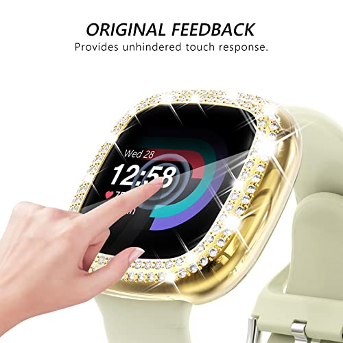 CHANCHY 4 Pack Compatible with Fitbit Versa 4 Screen Protector Case, Soft TPU Full Protective Case Cover Bumper Bling Crystal Diamond Frame for Fitbit Versa 4 Smart Watch, 10 Packs - color: Clear/Rose Gold/Pink/Silver/Black/Gold/Purple/Blue/Green/Red, siz