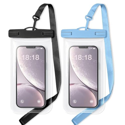 Waterproof Phone Pouch Compatible for iPhone 7in - Black and Blue | IPX8 Waterproof Case, Beach Travel Must Haves, Beach Essential, Dry Bag, 2 Pack, for iPhone 17/16/15/14/13/12 Pro Max - color: A1-Black and Blue