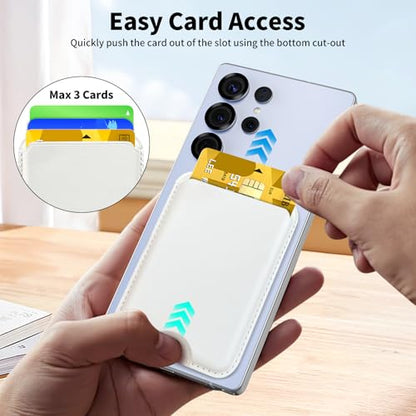 Magnetic Wallet for Samsung Galaxy S26 S25 S24 Series, Fold 8 Ultra with Magsafe Case, for iPhone 17-12 Series, RFID Blocking Leather Magnetic Card Holder | Holds 3 Cards | White - color: White