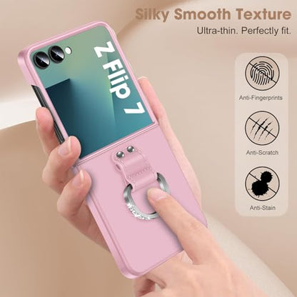 Z Flip 7 Case for Samsung Galaxy Z Flip7 5G, Ring Case for Women Silky Touch Slim Hard PC Matte Back Cover Ultra Thin Z Flip 7 Phone Case Anti-Scratch Protective Cases for Samsung Z Flip 7 5G (Rose) - color: Rose