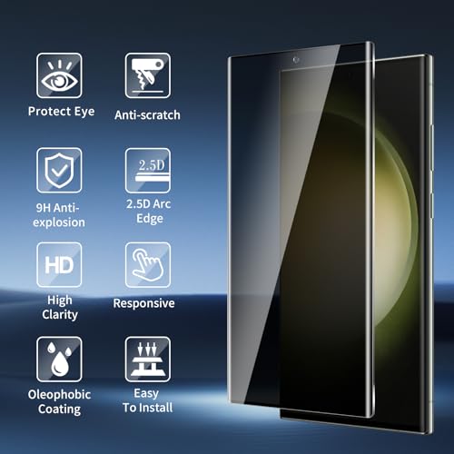 2 Pack For Samsung Galaxy S23 Ultra Privacy Screen Protector, 9H Hardness Anti-Spy Tempered Glass, Scratch-Resistant ，Anti-fingerprint，bubble free, easy install