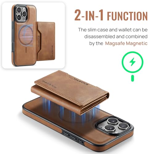 K2 2 in 1 Detachable Magnetic Phone Cases Compatible with iPhone 16 Pro Max Case with Card Holder RFID Blocking, Compatible with Magsafe Wallet, Leather 6.9'' (Brown, iPhone 16 Pro Max) - color: Brown, size: iPhone 16 Pro Max