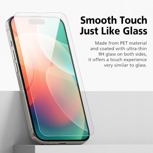2 Pack Ultra-Thin Hybrid Screen Protector Compatible with iPhone 17, 9H Glass-Coated PET Film [Unbreakable] Ultra Clear, Scratch Resistant, Case-Friendly, Easy Install with Alignment Jig - size: iPhone 17