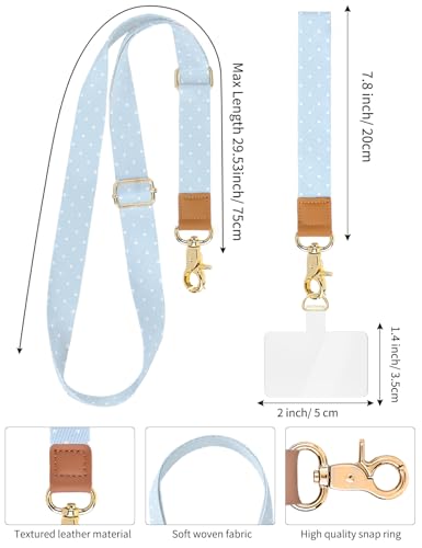 Phone Lanyard Crossbody Strap, Adjustable Neck Strap and Wristlet Strap for Phone Wallet ID Badge with 2 Phone Tabs - color: Blue Dots