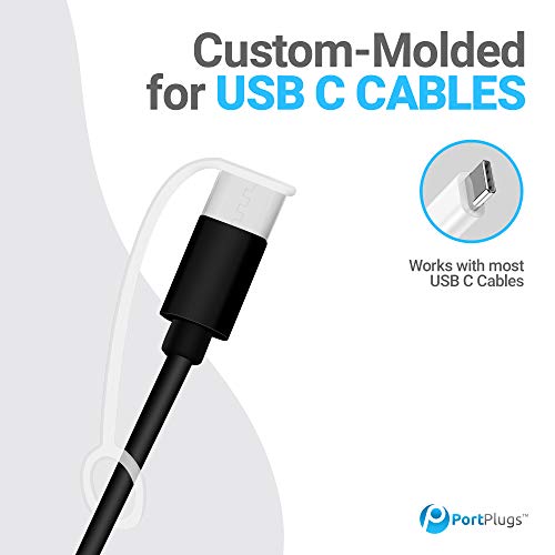 USB C Cable Dust Caps 5 Pack with Integrated Tether, Clear - color: Clear