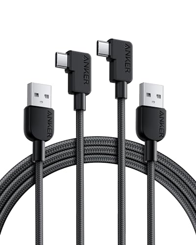 Anker Right-Angle USB A to USB C Cable (2-Pack, 6 ft, Black)