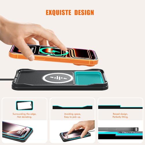 Wireless Car Charger Pad for iPhone 17/16/15/14/13/12 Pro & Samsung, Non Slip Wireless Charging Pad for Car Dashboard Console, USB A Phone Charger for Vehicle Commute Travel, Fits Small Phones