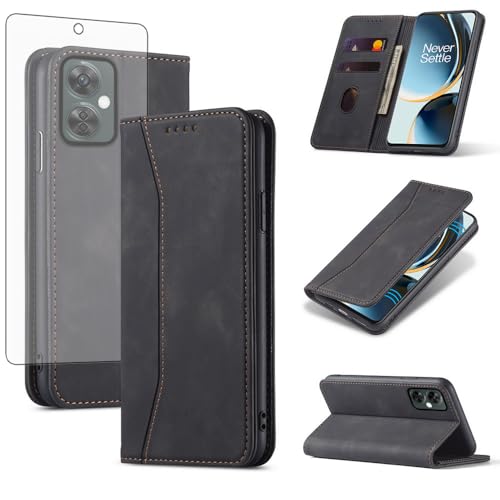 Asuwish Flip Wallet Phone Case for OnePlus Nord N30 5G/CE 3 Lite with Tempered Glass Screen Protector Magnetic Closure Folio Cover Credit Card Holder Slot Stand Oppo K11x/One Plus 1 1+ N 30/CE3 Black - color: Black