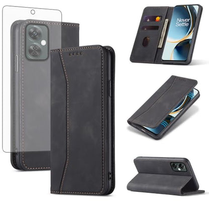 Asuwish Flip Wallet Phone Case for OnePlus Nord N30 5G/CE 3 Lite with Tempered Glass Screen Protector Magnetic Closure Folio Cover Credit Card Holder Slot Stand Oppo K11x/One Plus 1 1+ N 30/CE3 Black - color: Black