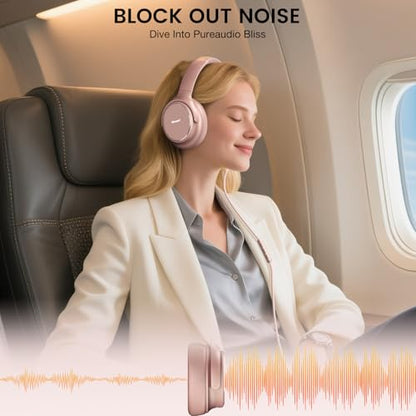 USB C Wired Over-Ear Headphones with Microphone - color: New Rose Gold