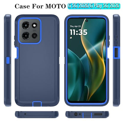 Qinmay Phone Case for Motorola Moto G 2026/Moto G Play 5G 2026 Case with HD Screen Protector, Heavy Duty Shockproof & Dropproof 3-Layer Cover Phone Case,DarkBlue - color: DarkBlue